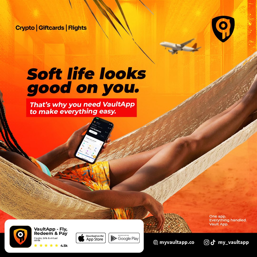 My_VaultApp's tweet image. Soft life is not just about how it looks It is about how easy everything feels
Pay your bills without stress Book your flights in minutes Sell your gift cards instantly Handle your crypto transactions smoothly
All in one place
#VaultApp #SoftLife #EasyLiving #NaijaTech