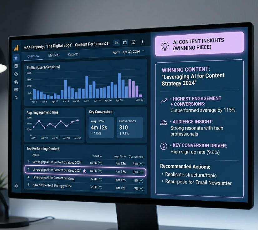 NYFAI22's tweet image. Posting everywhere but unsure what to scale?

Use GA4 (Google’s analytics tool) + AI to compare content performance in seconds.

Pull data → paste into AI → ask what to repurpose.

Learn more — analytics.google.com

#GoogleAnalytics #ContentStrategy #AIDriven