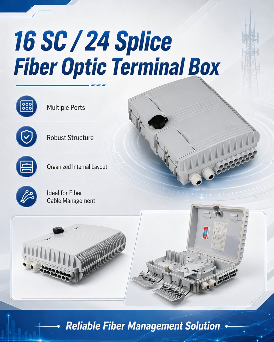 Justin323758001's tweet image. 📦 16 SC / 24 Splice Fiber Optic Terminal Box

📧 Email: Justin@holightoptic.com
🌐 Website: holightoptic.com
📱 WhatsApp: +8618373399411

#FiberOptic #FTTH #FiberTerminalBox #FiberDistribution #FiberManagement #TelecomEquipment #FiberNetwork #OpticalFiber