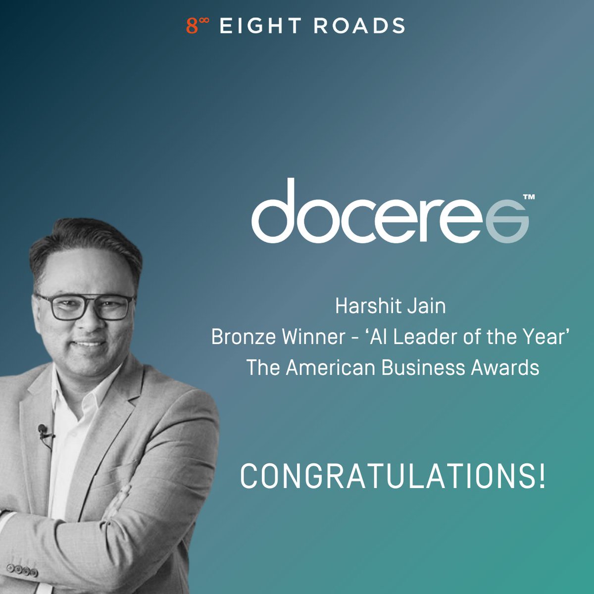 8roadsventures's tweet photo. 🎯 When purpose meets persistence, recognition follows.
 
Congratulations to founder, MD and global CEO @doctorhj of @doceree - the Bronze Winner, AI Leader of the Year at The American Business Awards!🏆 https://t.co/8LhW6lfRa6