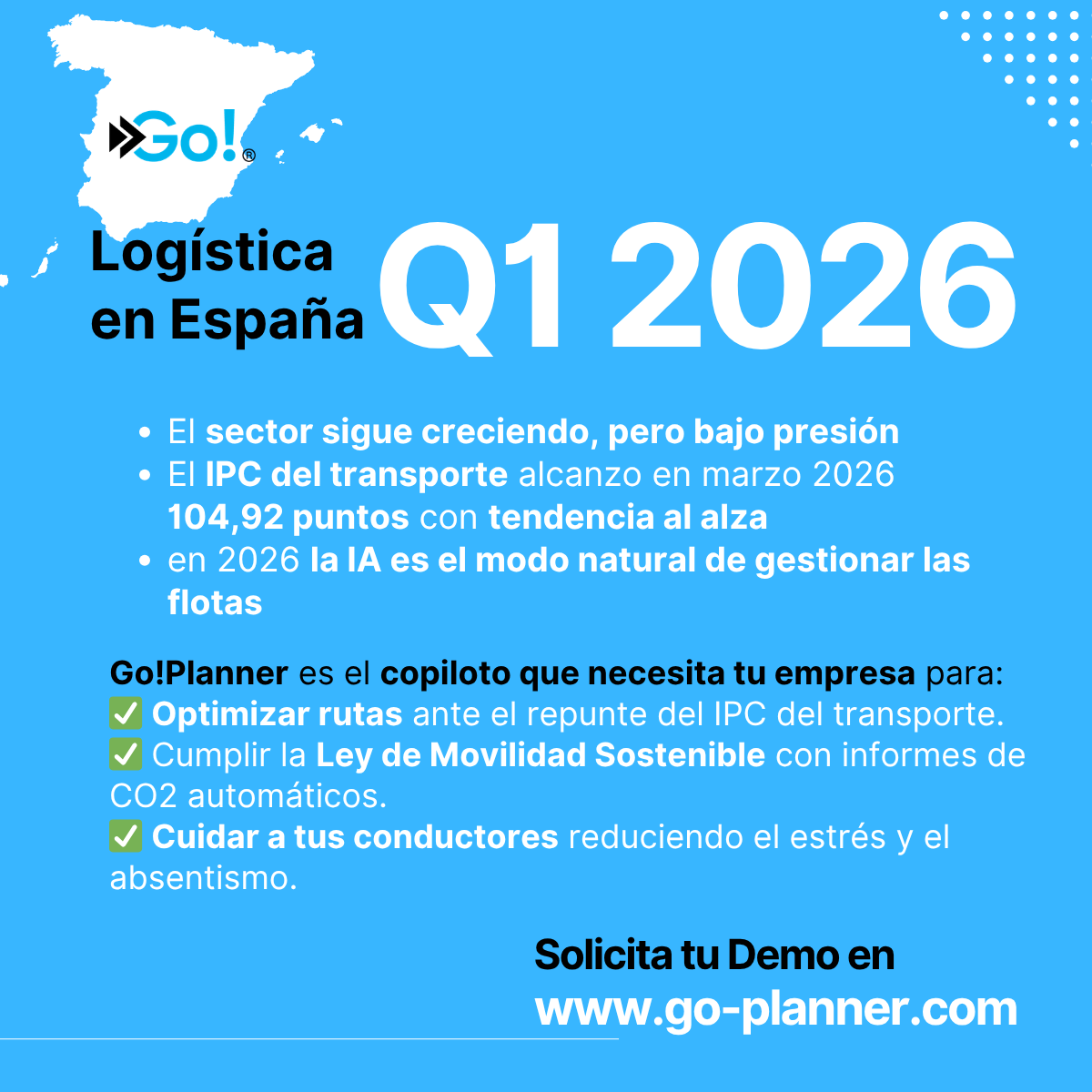 goplanner_'s tweet image. La logística en España en 2026 no perdona la ineficiencia. 🧵 

Abrimos hilo con los datos clave del Q1 que todo gestor de flotas debe conocer y cómo abordarlos con tecnología. 
go-planner.com
#Logistica #Transporte #GOPlanner
