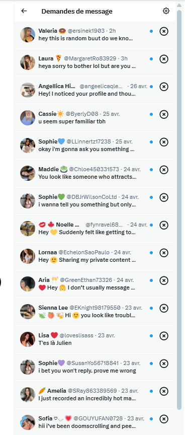JulienReb85's tweet image. Mes demandes de MP sur X (dans les spams) en ce moment…Le niveau de bot est stratosphérique !Ou j’ai juste la côte ? 😂
#Bot #Spam