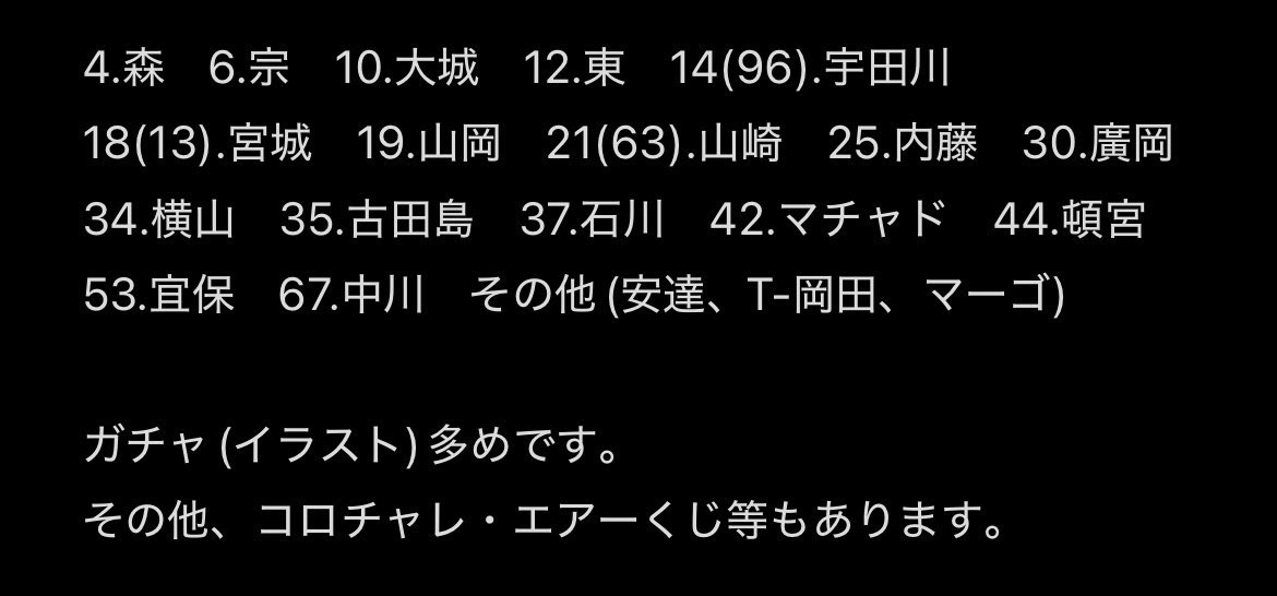 treaaaox55's tweet photo. オリックス 交換 買取 ガチャ コロチャレ エアーくじ
譲)画像1.2

求)同異種19山岡or 買取(画像2は定価以下◎)

6/14京セラ手渡し
買取は郵送◎
取引不可→♡のみ
#オリックス交換　#オリックス買取 https://t.co/U1HAyrQNWC