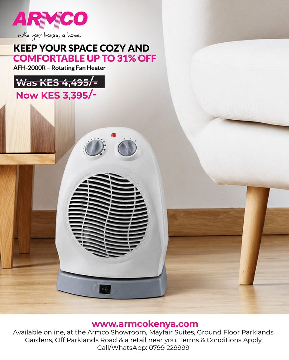 ArmcoKenya's tweet image. Stay cozy for less! 🔥

Get up to 31% OFF on Electric Heaters in our sizzling Easter offer. Warm up your space and save big! 🏠✨

Shop now : armcokenya.com/product-catego…
 📞 +254 799 229 999

#ElectricHeaters #EasterDeals #HomeComfort