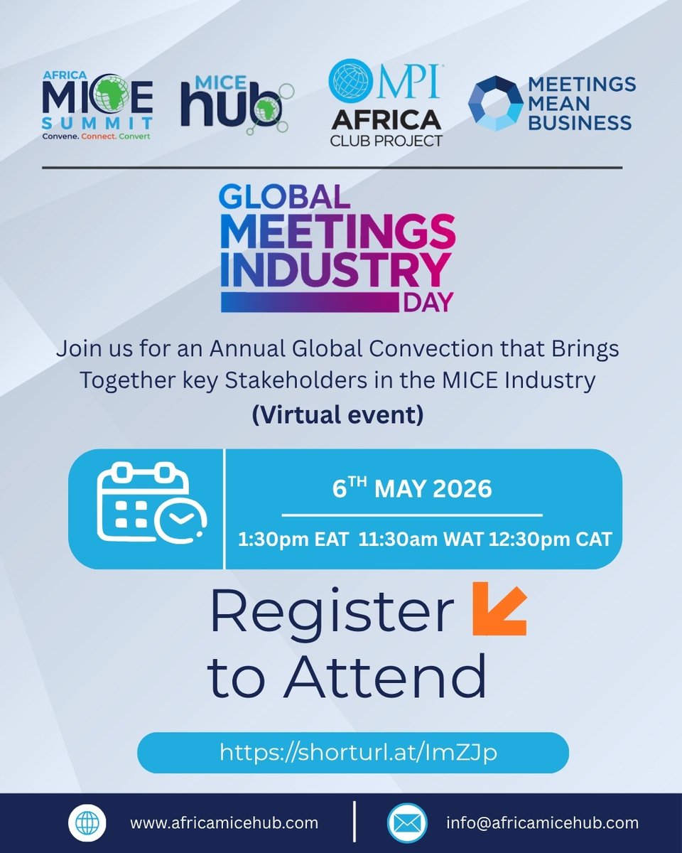 ZuriEvents's tweet photo. Global Meetings Industry Day 2026 is almost here!

Join us on May 6th, 2026 as we unpack this year’s theme: “Business Events and Exhibitions: The Human Catalyst for Global Growth” and explore how business events continue to power economies, spark innovation, and connect industries across the world.

Each year, GMID brings together the global business events community to spotlight the undeniable impact of meetings, conferences, exhibitions, and incentive travel in driving progress and shaping the future.

This year, be part of a dynamic webinar conversation featuring industry insights, real-world perspectives, and forward-thinking dialogue on the role of people in advancing global growth.

Register to be part of the conversation
https://t.co/Cb87ygM222