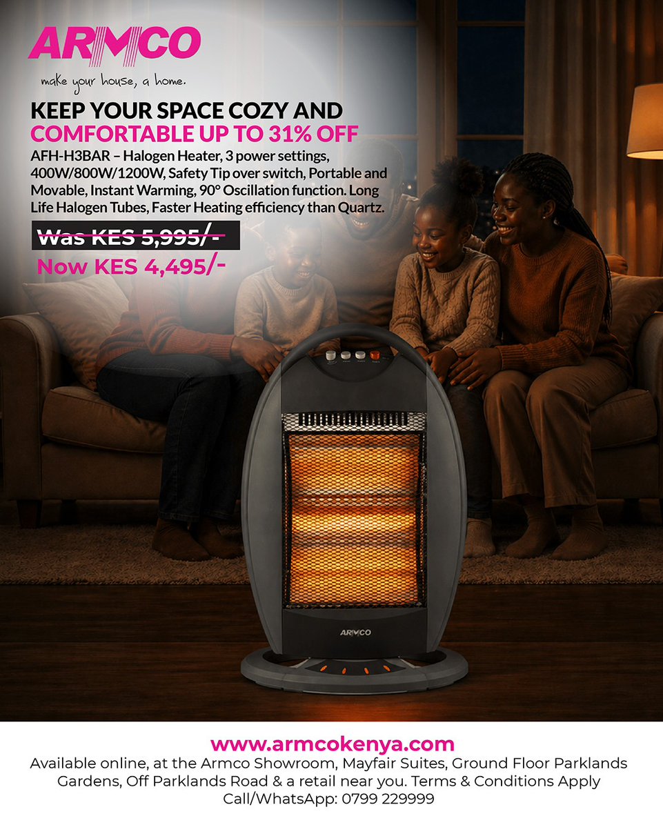 ArmcoKenya's tweet image. Stay cozy for less! 🔥

Get up to 31% OFF on Electric Heaters in our sizzling Easter offer. Warm up your space and save big! 🏠✨

Shop now : armcokenya.com/product-catego…
 📞 +254 799 229 999

#ElectricHeaters #EasterDeals #HomeComfort