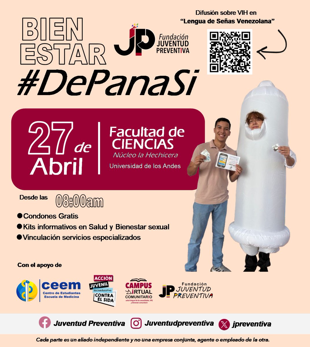 Jpreventiva's tweet photo. "Acción Juvenil Contra el Sida" este #Lunes #27 de #Abril  en conjunto al @ceem.ula en la @ciencias_ula de la  @rectoradoula  #DePanaSi https://t.co/Pemly8FEot
