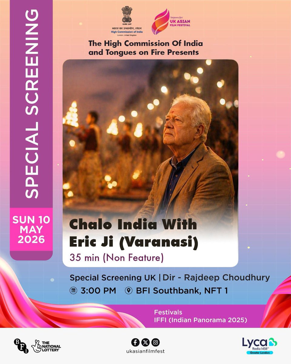 HCI_London's tweet photo. Step Into India’s Spiritual Heart!
Join us for a special screening of 'Chalo India with Eric Ji (Varanasi)' at @BFI Southbank.
🗓️ 10 May
🕒 3 PM
📩 RSVP: invitation@tonguesonfire.com
#BemisaalBharat #IncredibleIndia #IndianCulture #Varanasi #Benaras #Banaras #IndiaUK #IndiaUKPartnership #CultureConnect #UKAsianFilmFestival #ChaloIndia #UKAFF
@VoteOllerenshaw @tonguesonfire @MIB_India @nfdcindia @incredibleindia @MinOfCultureGoI @tourismgoi @TheNehruCentre @iccr_hq @MEAIndia @IndianDiplomacy @getkart @airnewsalerts @DDNewslive @mygovindia @PIB_India @diaspora_india @itdc_theashok @WAVESummitIndia