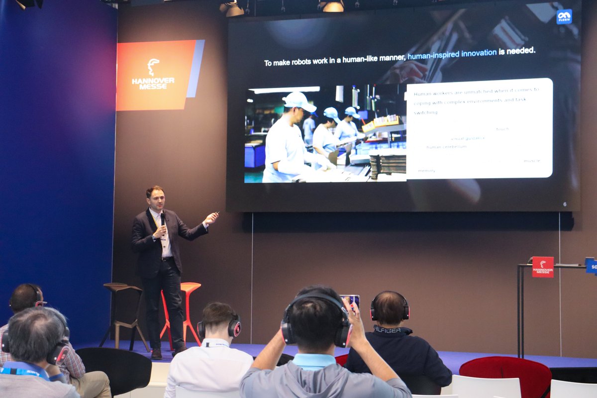 FlexivRobotics's tweet photo. What a week at #HannoverMesse! With countless visitors and fantastic conversations, we loved the opportunity to explain our adaptive advantage to the European market. 

A major highlight was seeing our very own Europe Sales Leader Thomas Zandes present on the Expert Stage.🚀 https://t.co/LX4RMPft9t