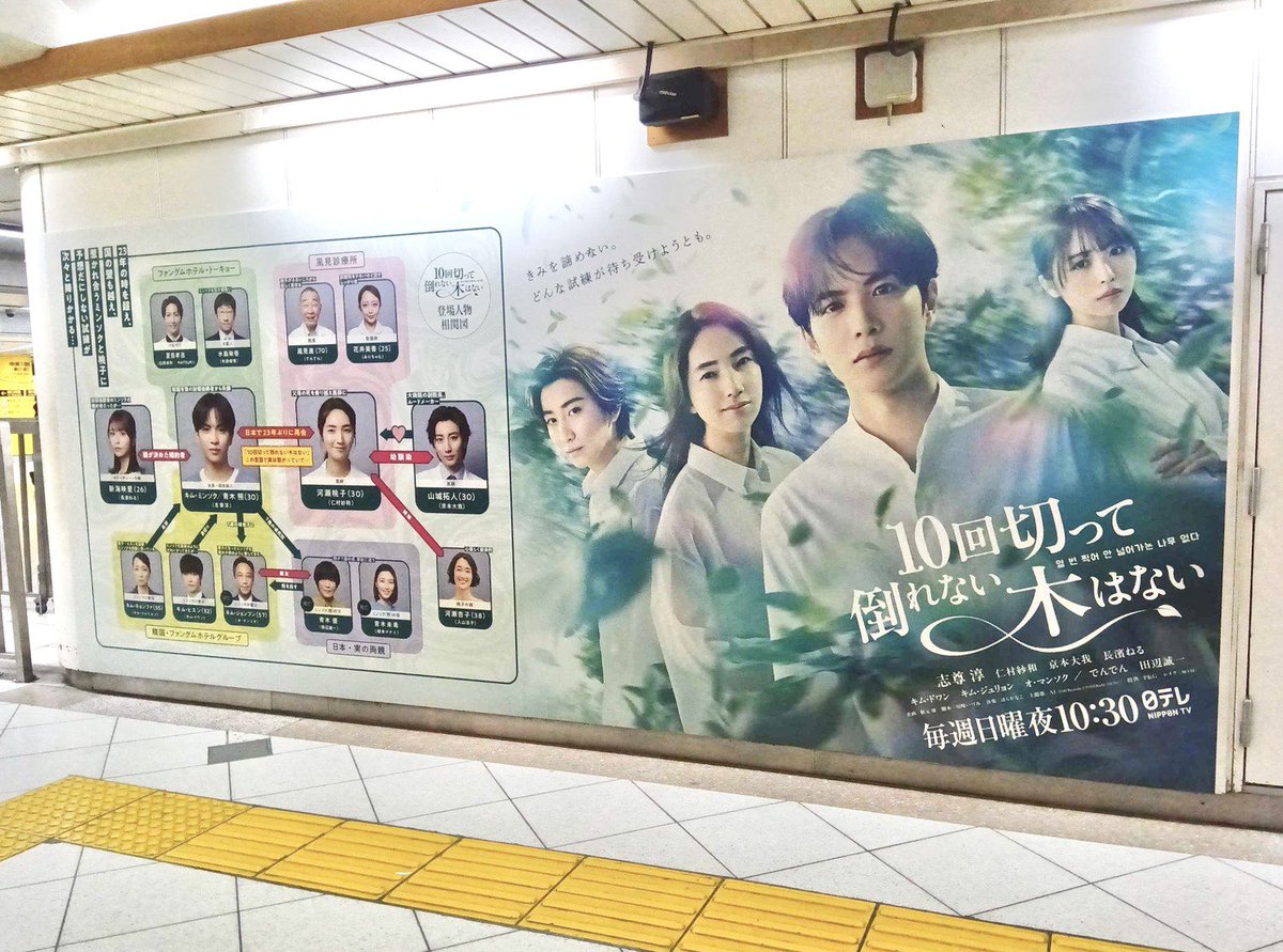 10回切って倒れない木はない
【第𝟺話】𝟻/𝟹(日)よる𝟷𝟶時𝟹𝟶分

本日より(4/27〜5/3)
JR池袋駅改札外オレンジロードに
大きな相関図が掲載されています🌳🤍
ぜひ見に行ってみてください！

⚠︎駅係員へのお問い合わせはご遠慮ください

#日ドラ10回切って
志尊淳
仁村紗和
京本大我
長濱ねる