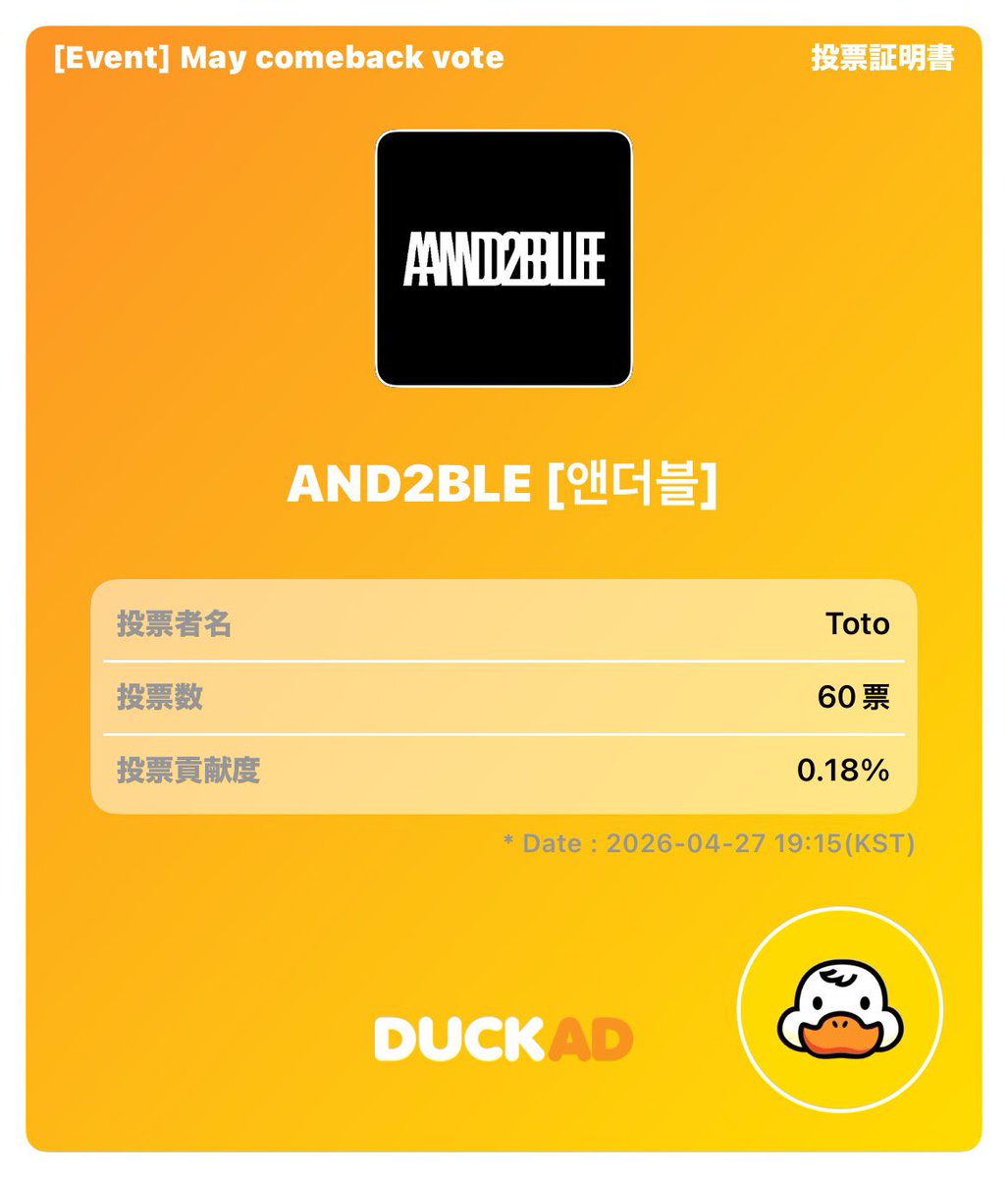 toto88and's tweet photo. #AND2BLE #앤더블
今、1位だけど2位のグルと約1000票差しかないから油断はしちゃダメだ(*｀Д´)ノ https://t.co/rIiApdVkUe