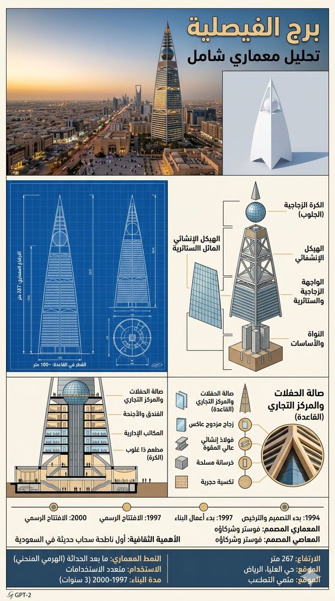 SULTAN__22__'s tweet photo. 🔴 #برومبت 🔴 المهندس المعماري
#البرومبت #prompt
👇🏼👇🏼👇🏼
 
"
أنشئ إنفوجرافيك معماري احترافي (عمودي 9:16) عالي الجودة حول المعلم التالي:

🔴 " أكتب المنشأة هنا " 🔴

مهم جداً:
- استخرج اسم المعلم تلقائياً وطبّق عليه جميع الأقسام بدون طلب توضيح.
- التصميم يجب أن يكون عربي بالكامل (لغة فصحى).
- الاتجاه من اليمين إلى اليسار (RTL).
- يجب ان يكون كل المعلومات حقيقية تماماً وبنسبة ١٠٠٪
- اعط معلوموات وقياسات اكثر وحقيقية وغير عشوائية

هيكل التصميم (مرتب بصرياً من الأعلى إلى الأسفل):

1) العنوان الرئيسي  
- اسم المعلم بخط عربي ضخم وجذاب  
- عنوان فرعي بسيط (مثل: تحليل معماري شامل)

2) صورة واقعية سينمائية  
- لقطة فوتوغرافية فائقة الواقعية  
- إضاءة سينمائية  
- تفاصيل دقيقة جداً  

3) نموذج ثلاثي الأبعاد (3D)  
- عرض نظيف يبرز الشكل الهندسي  
- خلفية بسيطة  
- تركيز على الكتلة المعمارية  

4) مخطط هندسي (Blueprint)  
- خطوط تقنية (أزرق / أبيض)  
- قياسات وأبعاد واضحة  
- أسلوب هندسي احترافي  

5) مخطط تفكيكي (Exploded View)  
- تفكيك طبقات المبنى (هيكل، واجهة، أساس)  
- عرض العلاقات بين الأجزاء  

6) مقطع داخلي (Cutaway Section)  
- كشف الداخل (طوابق، سلالم، توزيع)  
- إضافة عنصر بشري للمقياس  

7) تحليل المواد والهيكل  
- المواد المستخدمة (خرسانة، زجاج، فولاذ...)  
- شرح النظام الإنشائي  
- تسميات بسيطة على الرسم  

8) الخط الزمني والتاريخ  
- سنة البناء  
- اسم المعماري  
- أحداث مهمة  
- الأهمية الثقافية  

9) لوحة معلومات (Data Panel)  
- الارتفاع  
- الموقع  
- النمط المعماري  
- الاستخدام  
- مدة البناء  

الأسلوب البصري:
- نظيف جداً، حديث، احترافي  
- ألوان متناسقة ومريحة  
- توزيع متوازن (Grid واضح)  
- جودة فائقة (8K)  
- دمج بين الواقعية السينمائية والتصميم المعلوماتي  

تعزيزات إضافية:
- عمق ميدان خفيف (Depth of Field)  
- إضاءة واقعية (Global Illumination)  
- أيقونات بسيطة لدعم المعلومات  

الهدف:
إنتاج إنفوجرافيك عربي عالمي المستوى يشرح المعلم بصرياً وهندسياً وتاريخياً في تصميم واحد جذاب وجاهز

"