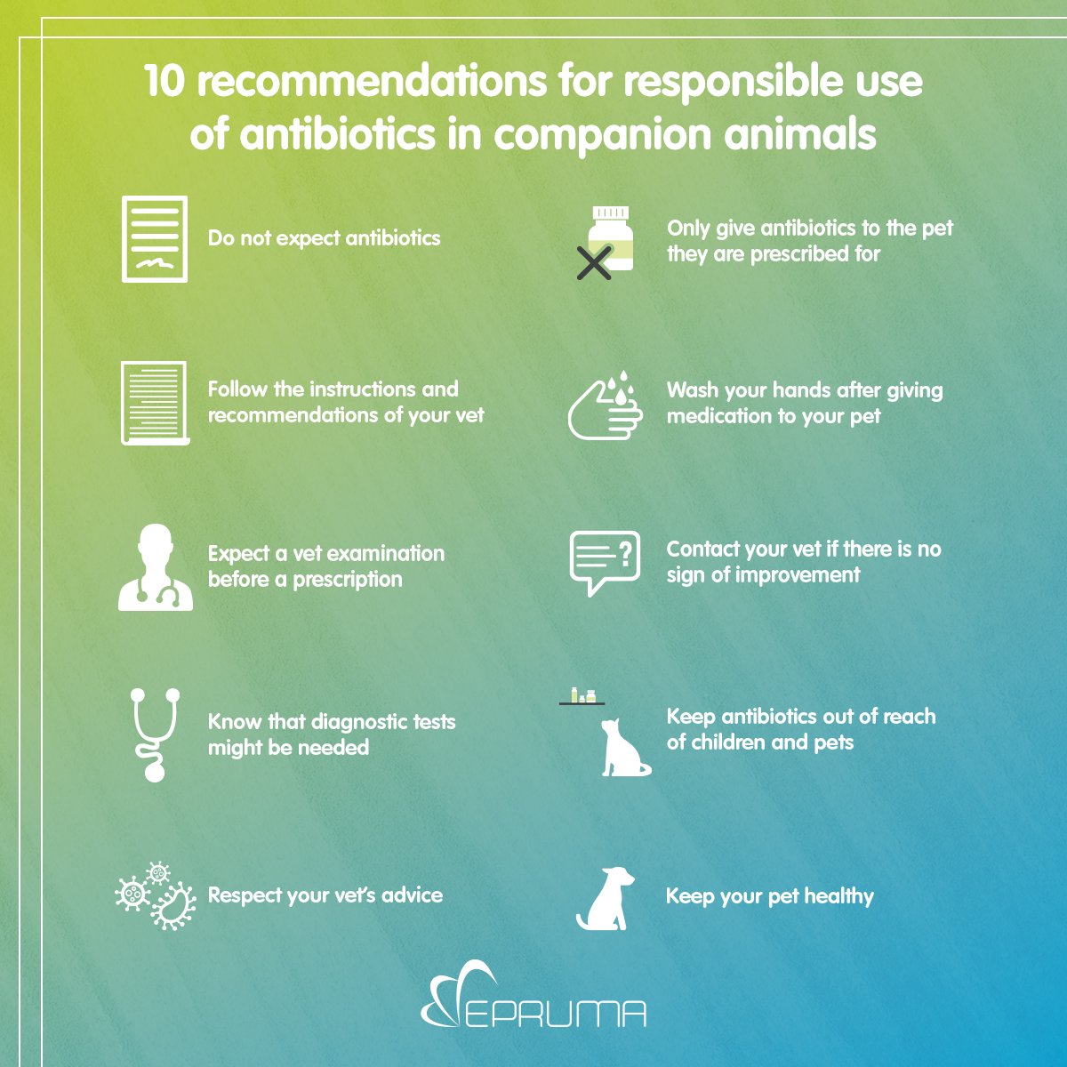 epruma1's tweet image. ➡️Pet owners also have a role to play in protecting #antibiotics!

Using them responsibly helps keep treatments effective for pets who truly need them.

 👇Check out our 🔟 recommendations