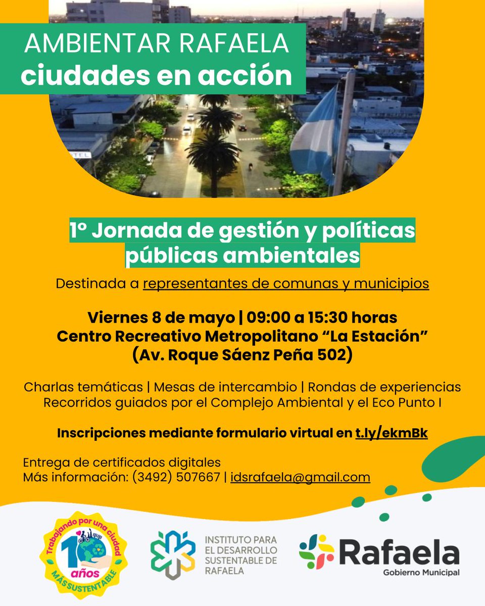 idsrafaela's tweet photo. Ambientar Rafaela: ciudades en acción
Llevaremos adelante la 1° Jornada de gestión y políticas públicas ambientales, destinada a representantes de comunas y municipios de la región.
Formulario de inscripción: https://t.co/Vy360UEK8v
Más información: idsrafaela@gmail.com https://t.co/Zid6OZuaOR