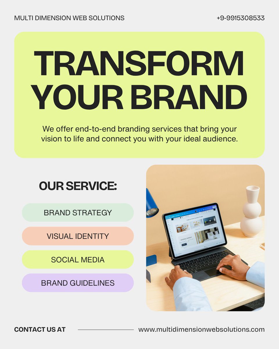 Multidimensionw's tweet image. Your brand deserves more than just visibility—it needs identity.
We help you transform your brand with:
• Strategy
• Visual Identity
• Social Media
• Brand Guidelines

Start building a brand that stands out 🚀
🌐 multidimensionwebsolutions.com

#Branding #DigitalMarketing #Growth
