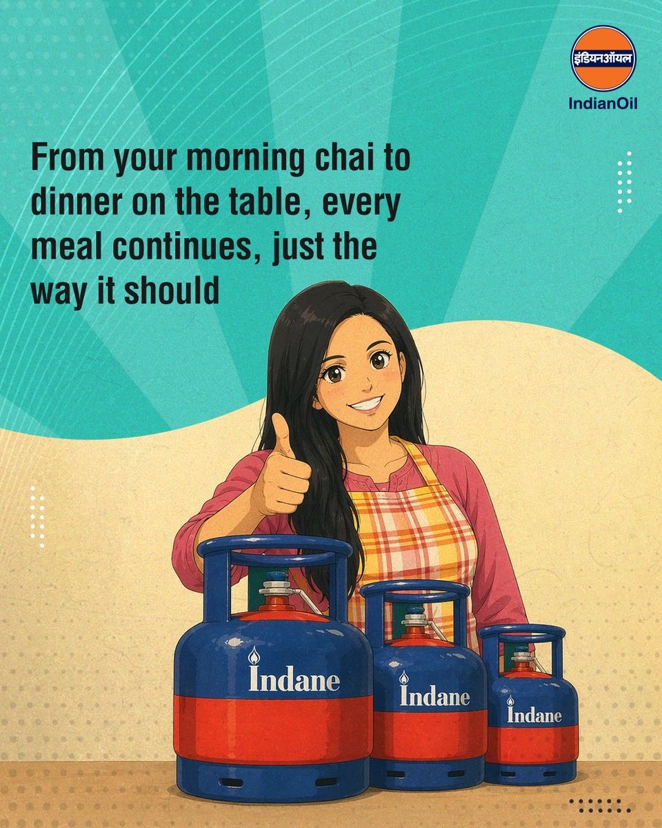 IndianOilcl's tweet photo. From the first cup of chai to meals shared with loved ones, every moment in your kitchen holds comfort and care.
With Indane Chhotu, your kitchen keeps on running. 
No address proof needed, show any valid ID card. 

Available at your nearest Indane Distributor. 

#StayCalmIndia #Indane #IndaneChhotu #HarGharLPG #AlwaysWithYou #EnergyForHomes

@HardeepSPuri @PetroleumMin @Secretary_MoPNG @neerajmittalias @ChairmanIOCL @sahneyas