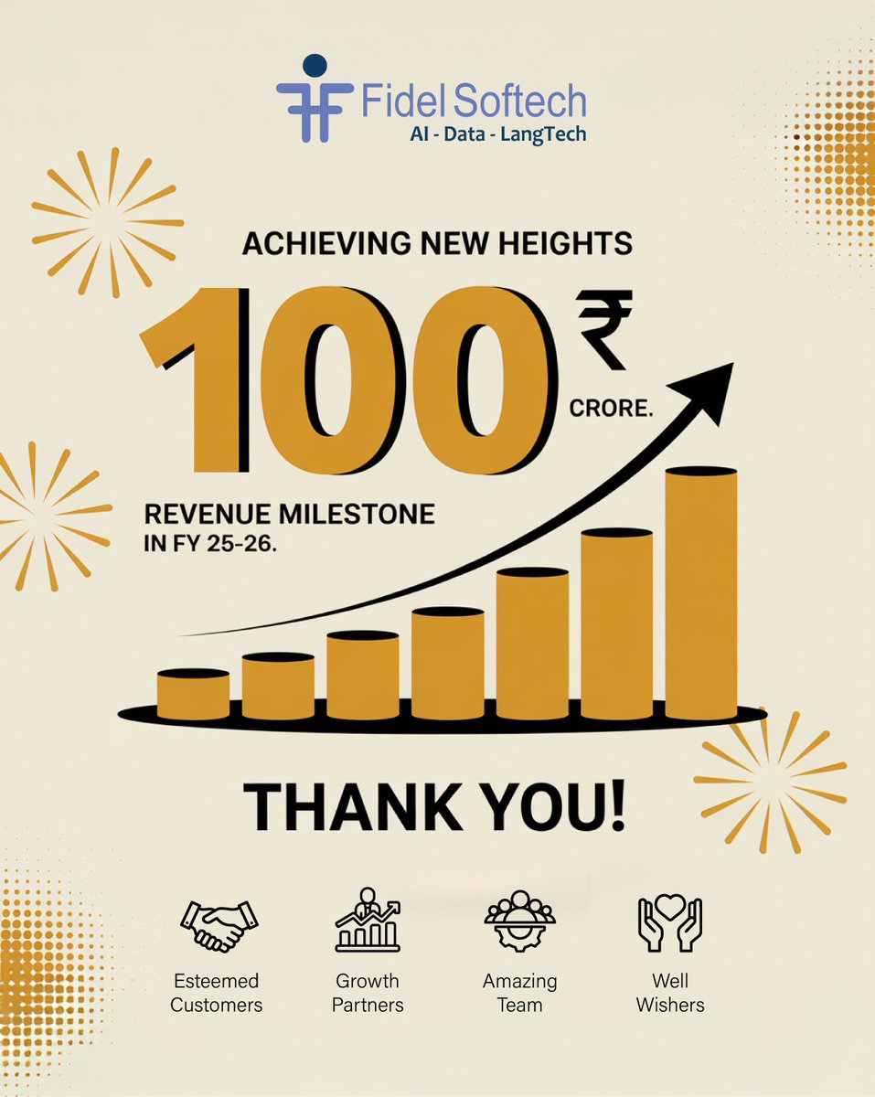 Fidel_Softech's tweet image. Fidel Softech Ltd. is proud to cross ₹100+ Cr in annual revenue for FY 2025–26. A key milestone in our growth journey, reflecting steady progress over the years.

Thank you to our clients, partners, and team for their trust and support.

#100CrRevenue #BusinessGrowth #FY2025_26