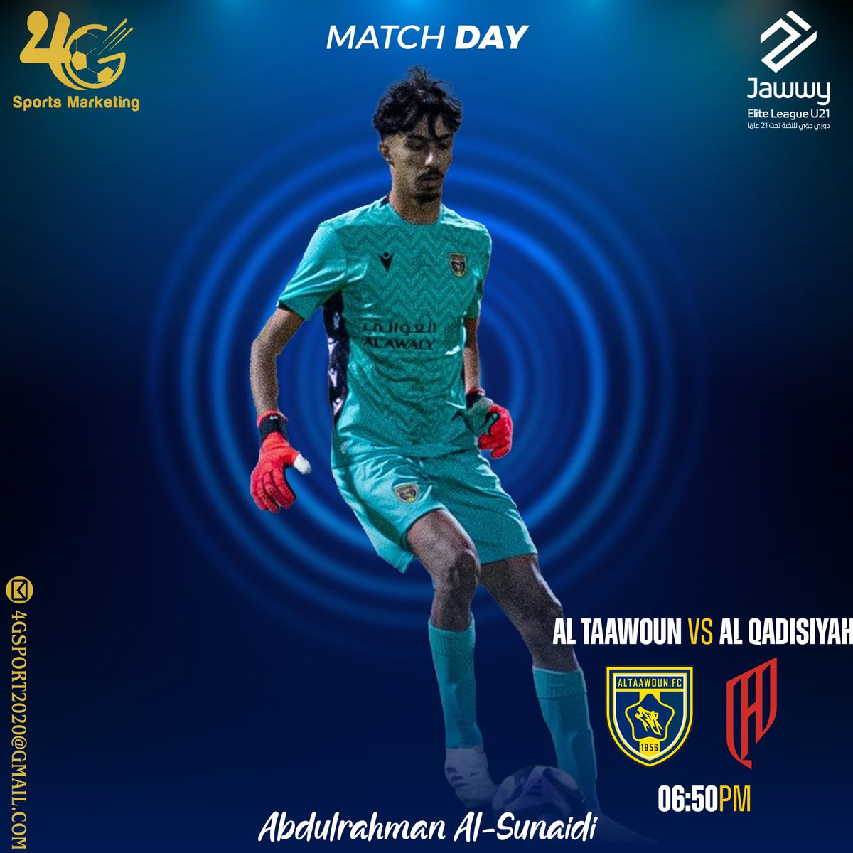 4gsport2020's tweet photo. يوم المباراة | MATCH DAY ⚽️
#التعاون 🆚 القادسية 
بالتوفيق لموكلنا الحارس عبدالرحمن السنيدي 👏🏻💛 https://t.co/Gl1JoQ5yQU