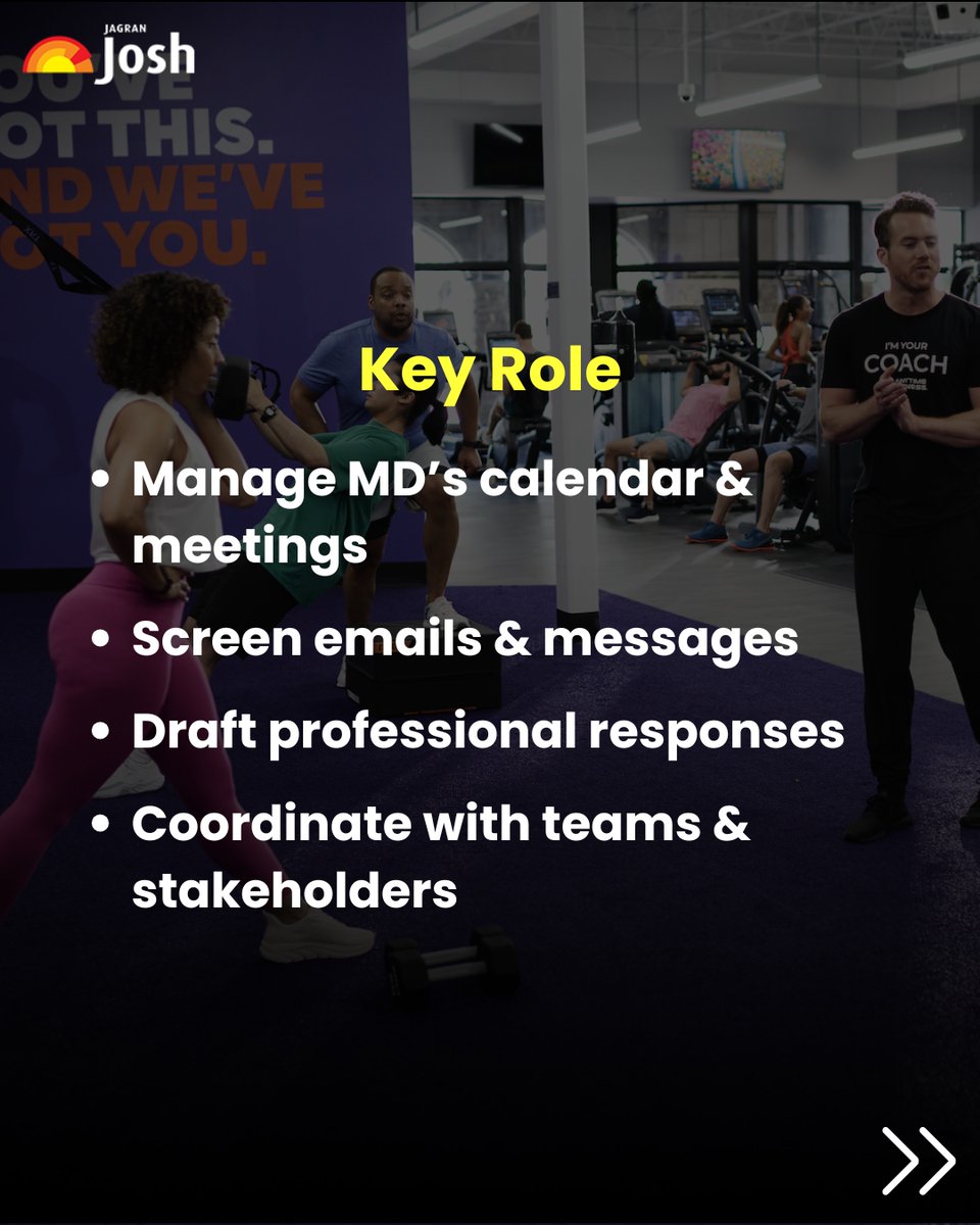 Jagranjosh's tweet image. Anytime Fitness India is hiring an Executive Assistant to the MD in Model Town, Delhi. Full-time role for 3–8 years of experience. Manage calendar, communication, follow-ups, travel &amp;amp; more. Apply now via the Private Jobs section on JagranJosh.com

#PrivateJobs #JobAlert