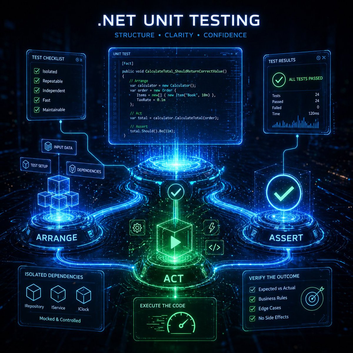 nattiadigital's tweet image. Estructurar bien una prueba unitaria en #DotNet es conseguir que sea clara, aislada y útil cuando algo falla.

👇
nattia.dev/dotnet-estruct…

#CSharp #Testing #UnitTesting #PruebasUnitarias #DesarrolloSoftware #Backend #CalidadDeSoftware #CleanCode #Automatizacion #Nattia