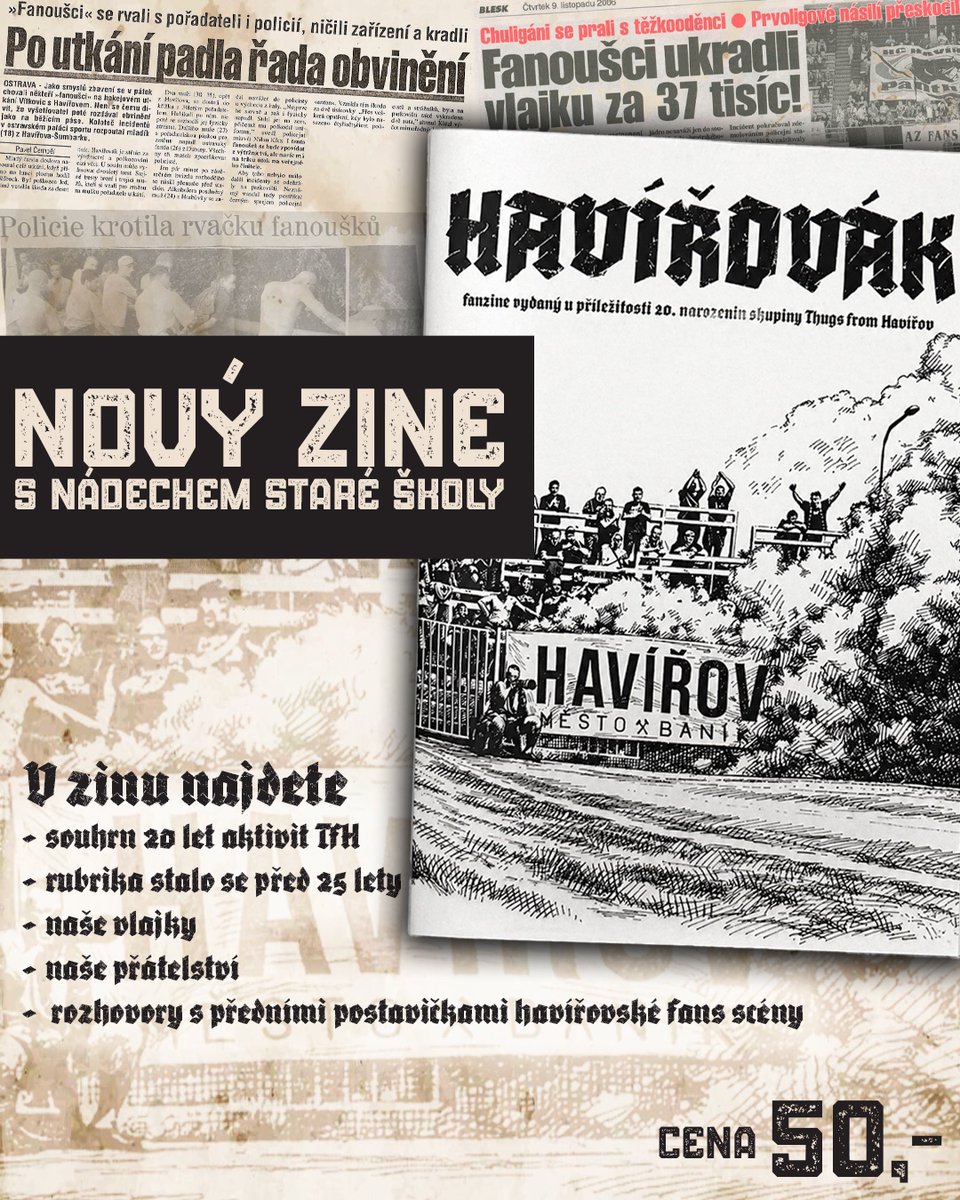 havirovfcb's tweet photo. Zin k 20. výročí TfH je na světě! (27.04.2026)
U příležitosti 20. výročí skupiny Thugs from Havířov jsme připravili speciální vydání zinu, kterým chceme v černobílém provedení připomenout staré časy. Časy, kdy po přelomu tisíciletí v Havířově...
➡️ https://t.co/5tUyouzdkT📖 https://t.co/dQfAf6VUXW