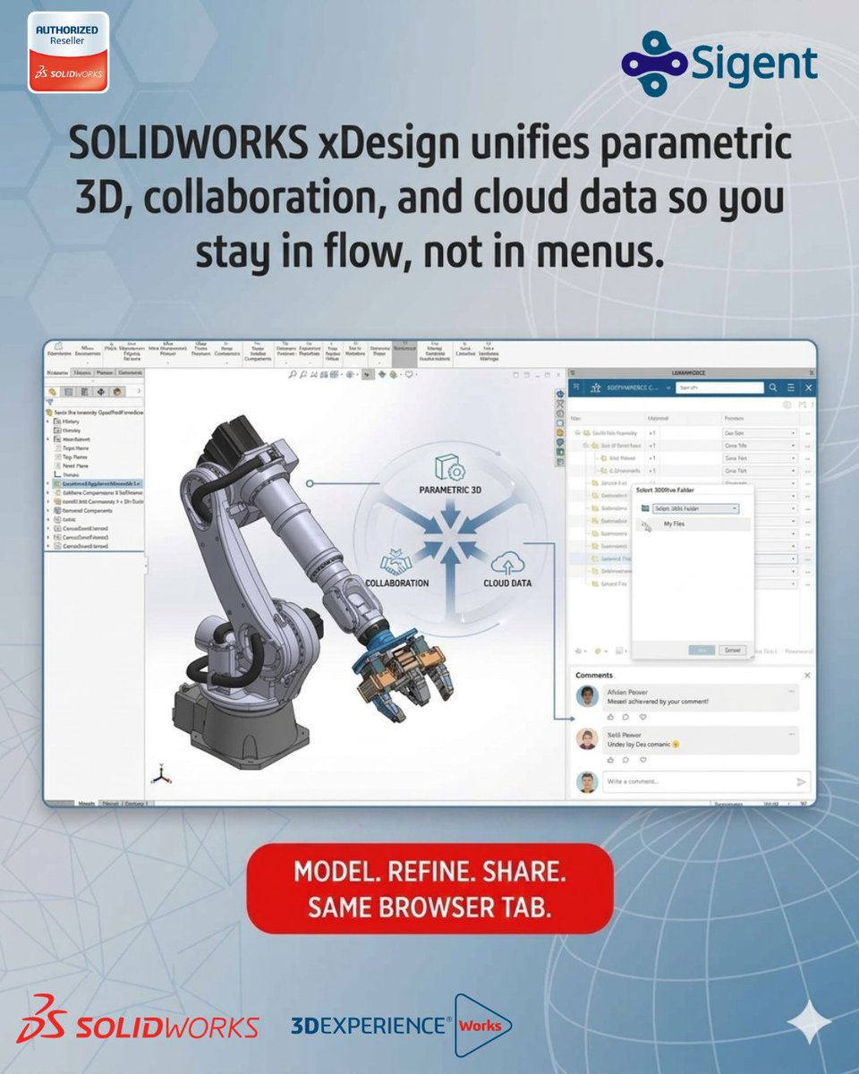 Sigent_India's tweet image. Stop searching. Start creating. 🚀
Why toggle between apps when you can do it all in one browser tab? 
💻 Model. Refine. Share. All in one place.
#3DDesign #CloudCollaboration #xDesign #Engineering #Innovation #WorkspaceEfficiency #Sigent