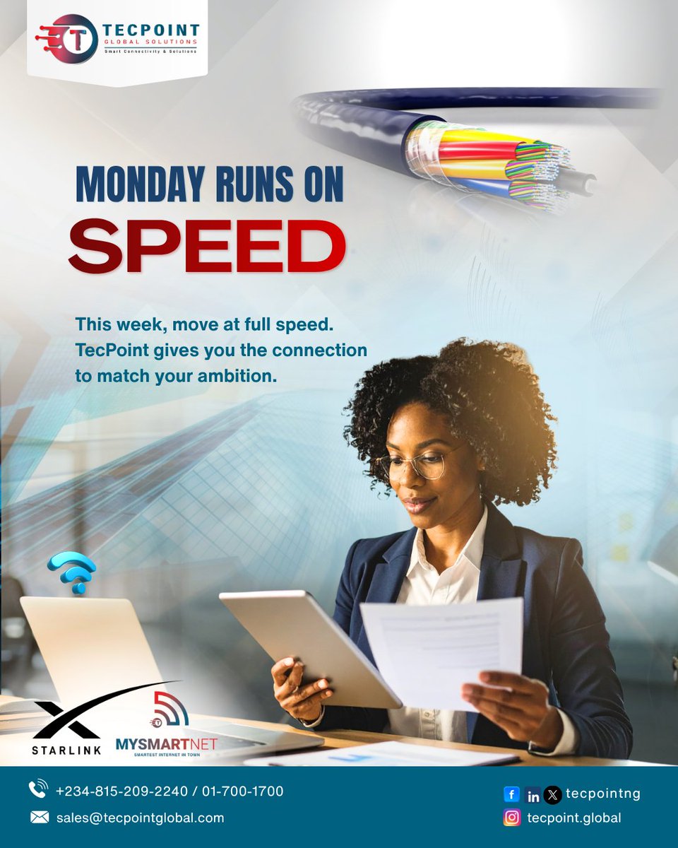tecpoint_ng's tweet photo. Start your week with unstoppable speed ⚡💼
In today’s fast-paced world, your connection should never slow you down. With TecPoint, you get reliable, high-speed internet built to keep your business moving forward without limits.
Power your productivity. Stay ahead. Stay connected https://t.co/nwNMmx66rO