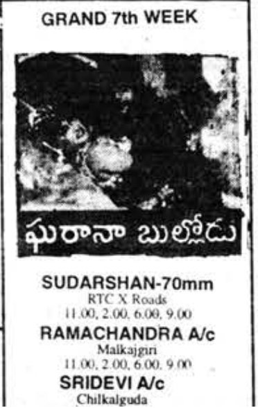 MoviesUpdatez's tweet image. #31YearsForGharanaBullodu

Hyd,Sudarshan70 50 Days Run. 

Replaced with #BigBoss 

@iamnagarjuna @meramyakrishnan @mmkeeravaani 

A Film by @Ragavendraraoba #GharanaBullodu