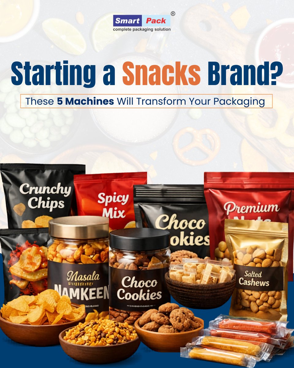 SmartPackIndia's tweet photo. Are labor shortages affecting your production? 

Automate your snacks packaging with Smart Pack.  
✅ Tamper-proof sealing 
✅ Professional retail finish 
✅ Faster output with less labor

DM for free consultation #PackagingMachinery #StartupIndia #SmartPackIndia #FoodPackaging https://t.co/JJiYPOW6HF