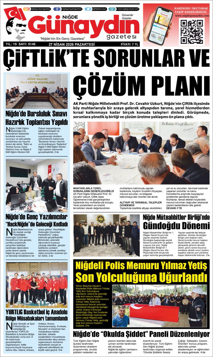 NigdeGunaydin's tweet photo. ✍️ 27 NİSAN 2026 PAZARTESİ 🗞️

♦️ E-GAZETE OKUMAK İÇİN 👇

💁‍♂️ https://t.co/peKZyZEPZH

💯 Mobil  okumayı iyileştiren yeni yapısıyla Niğde Günaydın Gazetesi'ne kolayca ulaşın. https://t.co/yPv9ZnXE0J