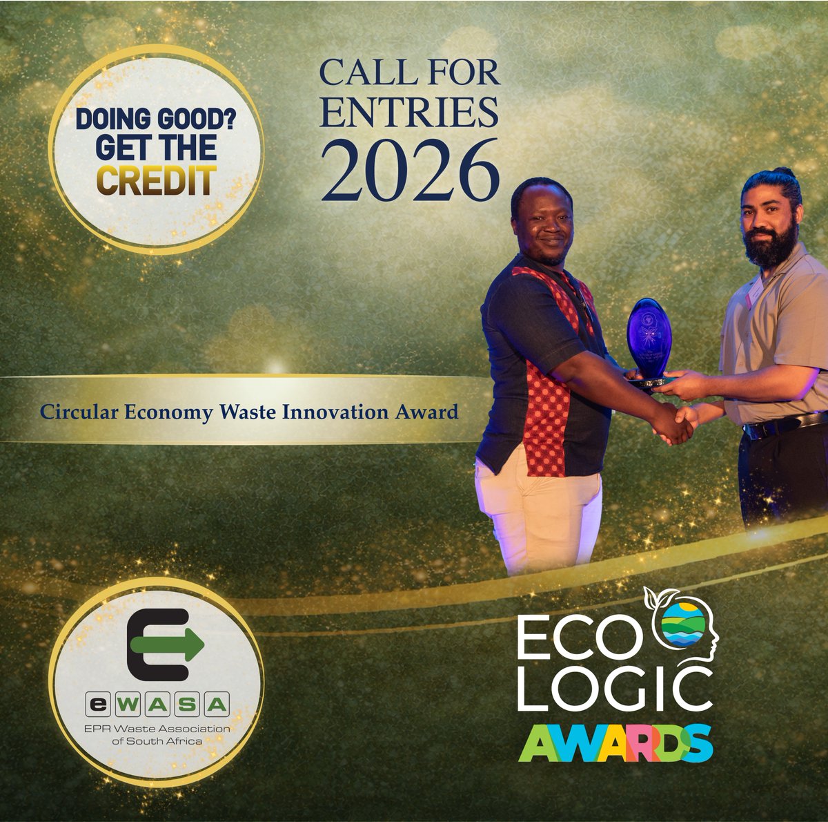 EnviropaediaA's tweet photo. #CircularEconomy &amp; #WasteInnovation Award sponsored by @eWASA_ 
Do you know of a person/org doing good things in Circular Economy &amp; Waste Innovation? 
Enter/nominate: https://t.co/1XA9GYrFNp by 31 May 26🙌 #EcoLogicAwards26 #EcoLogic Thank you to our 2026 digital partner @NCPC_SA https://t.co/2PEboo4gce