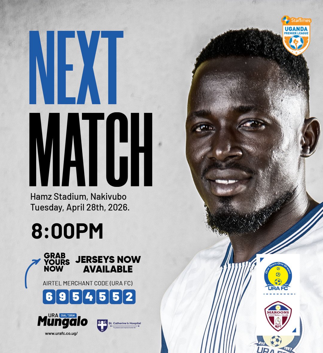 URAFC_Official's tweet image. Back in Action tomorrow night at home against Maroons FC. See you there Tax Payers!

#URAFC | #OneTeamOneDream | #StartimesUPL | #URAMAR
