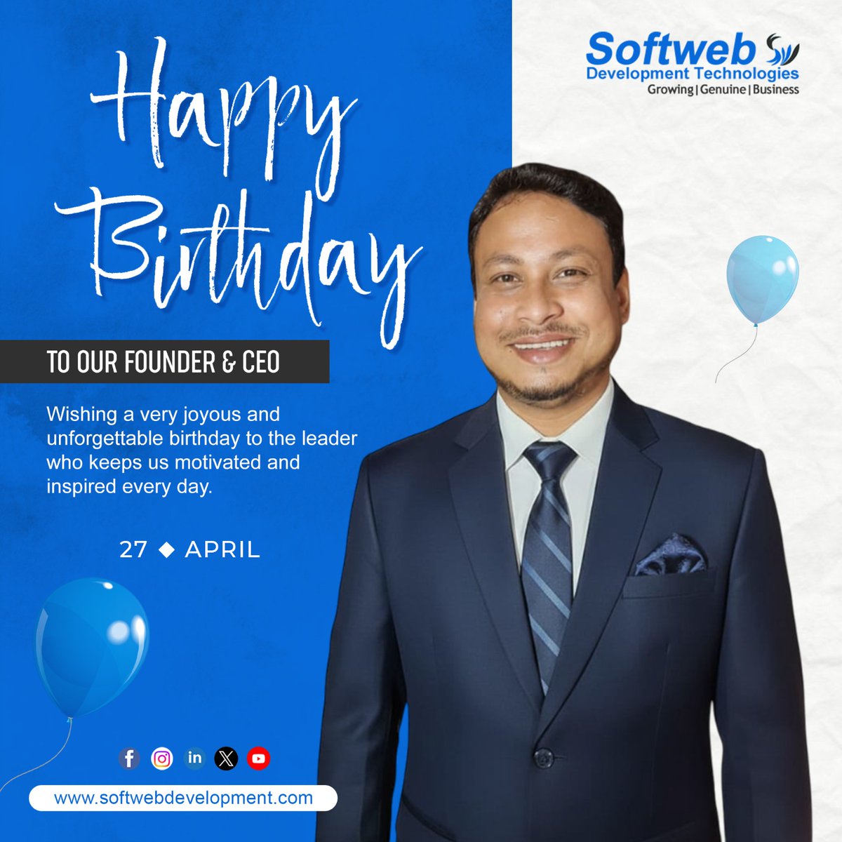 SoftWebD's tweet photo. Happy Birthday to our amazing Founder! Thank you for your leadership and inspiration. Wishing you a fantastic year ahead filled with success and happiness.

||Softweb Development Technologies||

https://t.co/GmEqm2AyvR https://t.co/6QaoMzpLEH