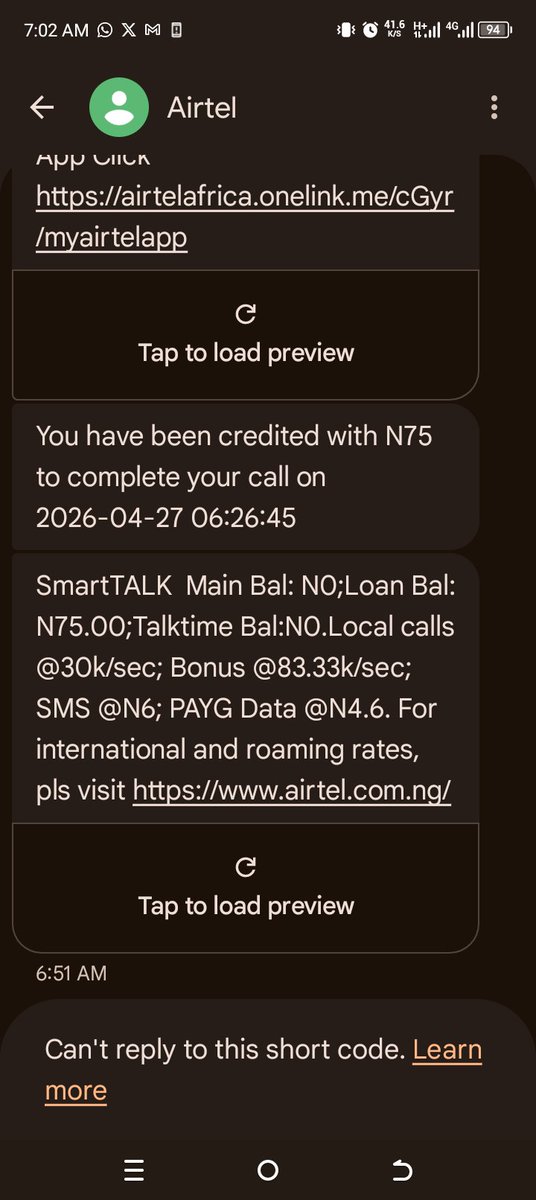 BeeAnkaEsh's tweet photo. @AirtelNigeria This is from this morning, credited with #75  to complete my call, how come, this has gone on for like 3 days now, I will wake up in the morning and I will see this, and it will be added to me as a loan, Airtel explain this? @sowore @NgComCommission  @fccpcnigeria https://t.co/5F2vqcsPcG