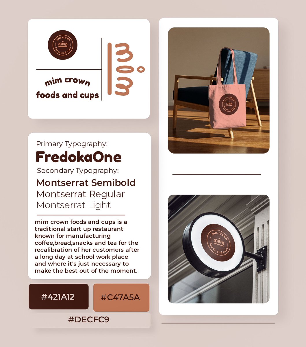 R52913Rufai's tweet image. A brand Identity designs for a startup brand "MIM CROWN FOODS THE CUPS" determined to manufacture bread, snacks,coffee and tea for her prospects. This can also be your brand look. Work with me.

#coffeeshop
#startupbrands 
#foodbrandstrategy