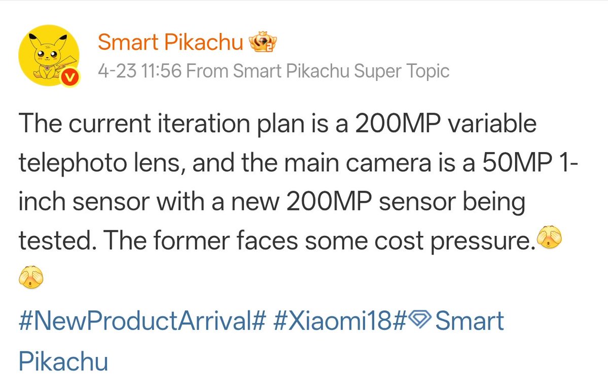 ayansonunigam's tweet image. Xiaomi 18 Ultra 🚨 

✅ 50/200 MP 1" Main 📸 + LOFIC HDR 3.0
✅ 200MP 1/1.28" Periscope + Continuous optical zoom + LOFIC + Telemacro❗ 
✅ Less than 1mm Narrow Bezels 
✅ Snapdragon 8 Elite Gen6 Pro 
✅ 50MP 🤳 

#Xiaomi #Xiaomi18Ultra