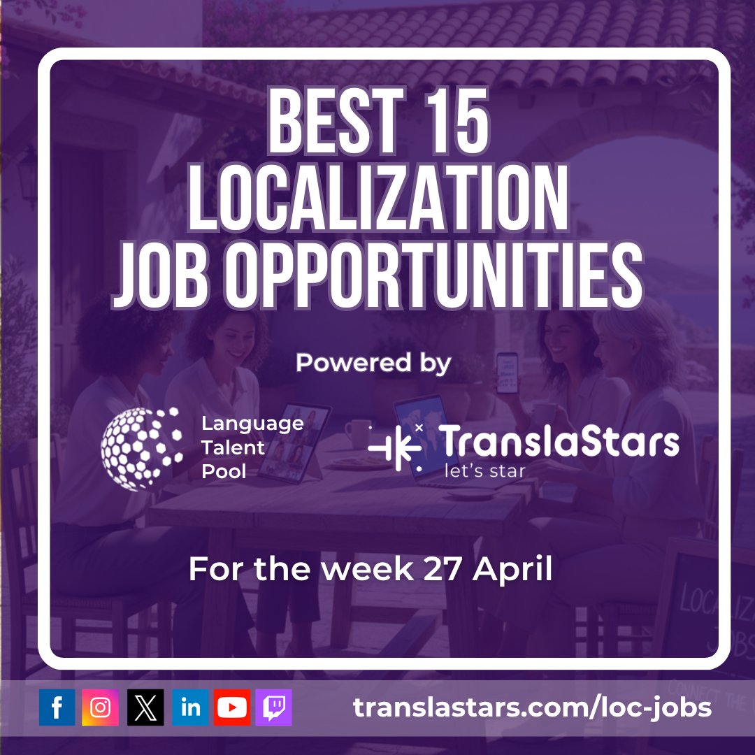 TranslaStars's tweet photo. 🚀 New #LocalizationJobs just dropped!
New roles with Scopely, AirHelp, Amazon &amp; more across EMEA, Americas &amp; APAC. 🌍
💼 Explore global #LocalizationCareers https://t.co/WibSUfp6M2
🧠 #KeepOnLearning with TranslaStars: https://t.co/rsci68ystq

#LocalizationCareers https://t.co/egVE7fE3Kb