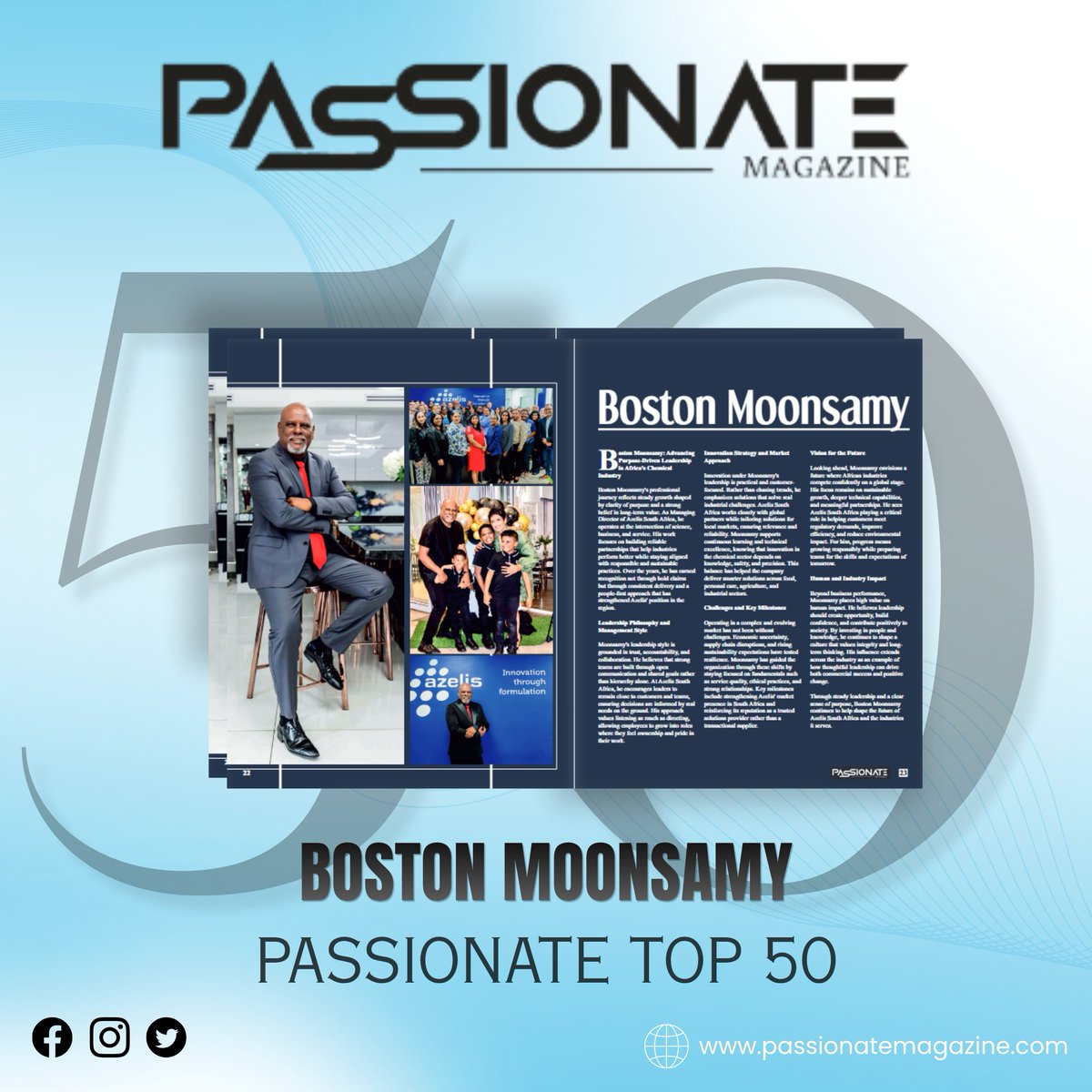 passionate_mag's tweet photo. Boston Moonsamy, Managing Director at Azelis South Africa, featured by Passionate Magazine in the Passionate Top 50 (CS)—recognized for customer-centric leadership and global business strategy.
Read: https://t.co/ZzlGloQCah
#PassionateMagazine #Top50 #Leadership https://t.co/5dYiFvWe3O