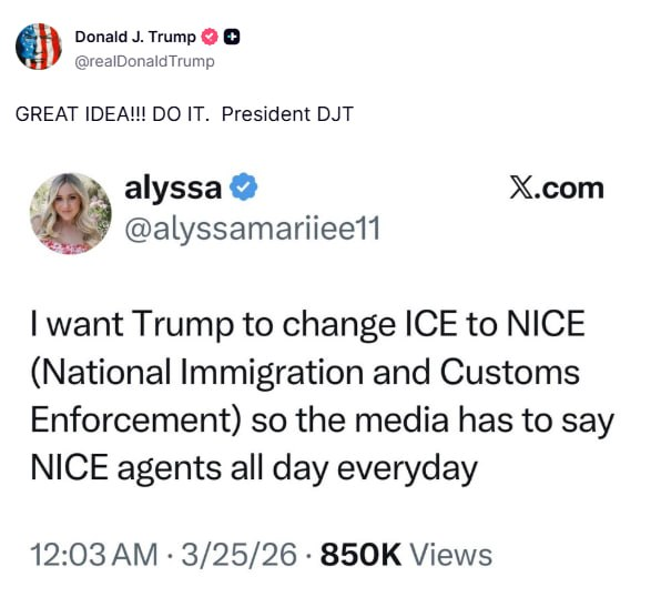 ferozwala's tweet image. 🔊Masking cruelty with beautiful names, the typical American policy of whitewashing crimes and brutality! 

 🔊In a desperate bid, Trump changes the notorious ICE to 'NICE' so everyone would call them 'NICE agents'.

#ICE | #NICE 
#USA