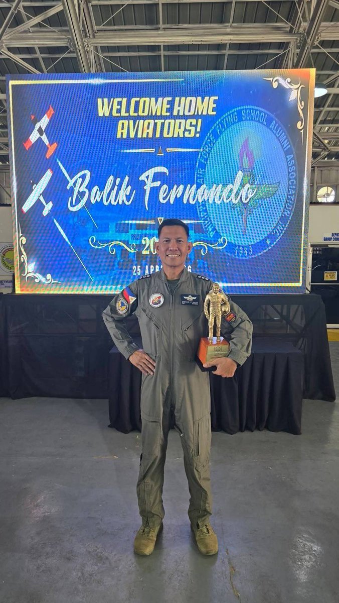 TOWWestPAF's tweet photo. Congratulations COL STEPHEN C CALIZO PAF (GSC), Director for Operations, TOW West on receiving the Golden Aviator Award during the PAFFSAAI Alumni Homecoming, “Balik Fernando,” held on April 25, 2026 at Fernando Air Base, Lipa City, Batangas. 

#TOWWest
#FocusPAF https://t.co/7XS5YBcf03