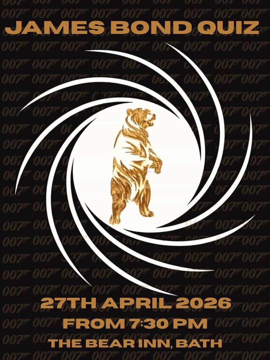 QuizzicalQuiz's tweet image. It’s #QuizNight at #TheBear in #Bath. 7:30pm start for our #JamesBond #Quiz with bar tabs to be won