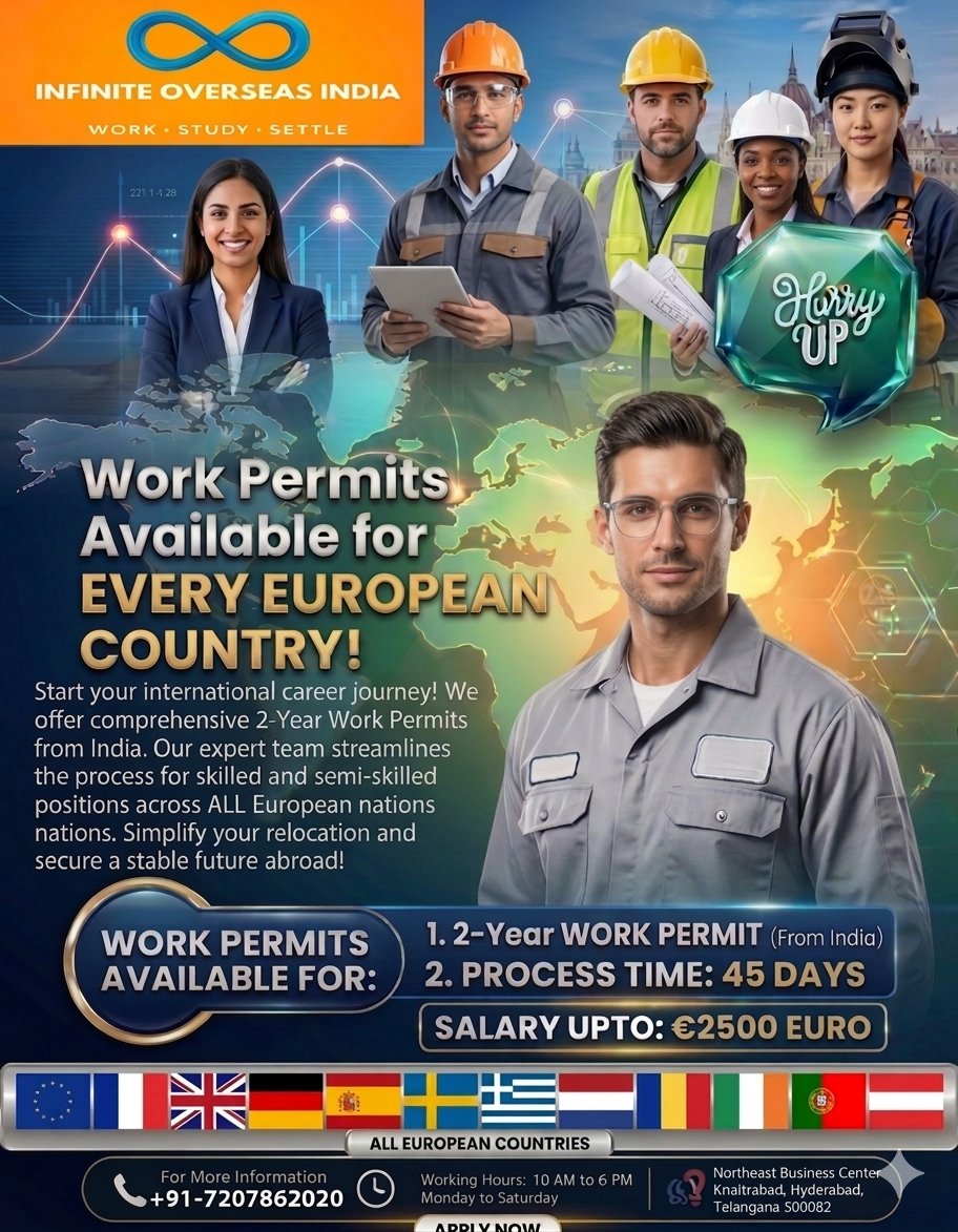 ioi_connect's tweet image. Ready for Europe? 🇪🇺💼

Get a 2-Year Work Permit for ANY European country! ⏱️ 45-Day Process 💰 Salary up to €2500 📍 Hyderabad
Apply now: +91-7207862020 📞🚀
#WorkPermit #EuropeJobs #Hyderabad #InfiniteOverseas