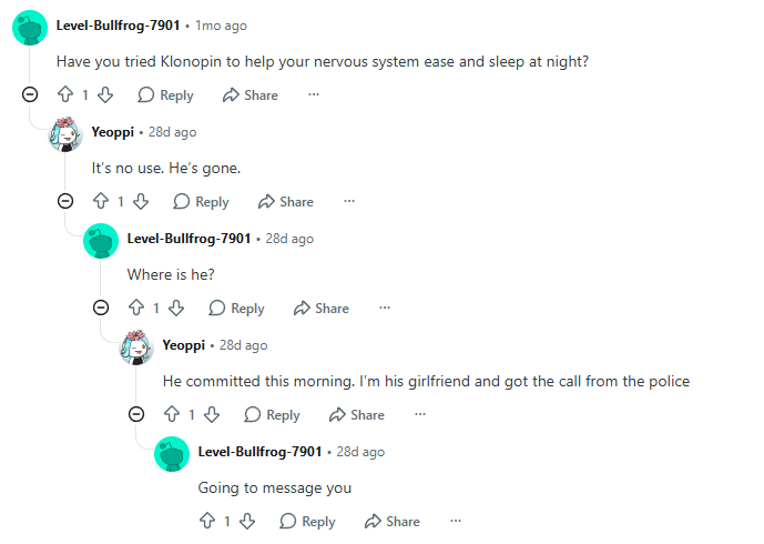 A guy takes his life because of the subhuman vermin "doctors" of psychiatry prescribing the trash drug olanzapine (the worst of all psych meds out there) and he gets tremors, insomnia, cognitive damage etc. from it reddit.com/user/RandomEri…