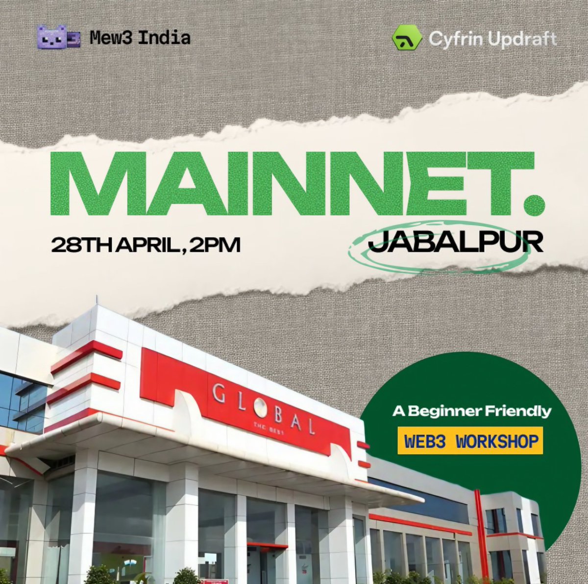 Mew3India's tweet photo. It's finally happening.

mainnet.Jabalpur

A free, beginner-friendly Web3 workshop: built for students who have heard the word but never been shown what it actually means.

📅 28 April, Tuesday
🕐 2 PM to 4 PM
📍 BGIEM, Jabalpur

The Registration link is below. https://t.co/SqQ3zKqCKR