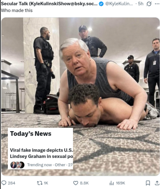 RT_com's tweet photo. Senator Graham lying on Trump shooter AI is currently the #1 trend on X https://t.co/AqM7S8yqGa