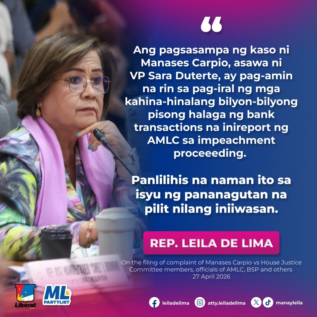Kung iniisip nila na masisindak nila tayo o titigil tayo sa paghahanap ng katotohanan at pananagutan sa mabibigat na alegasyon laban kay VP Sara, imposibleng mangyari yan. 

Ibahin nila ako sa kanila, hindi ako takot humarap sa anumang kaso, lalo pa’t wala naman tayong itinatago