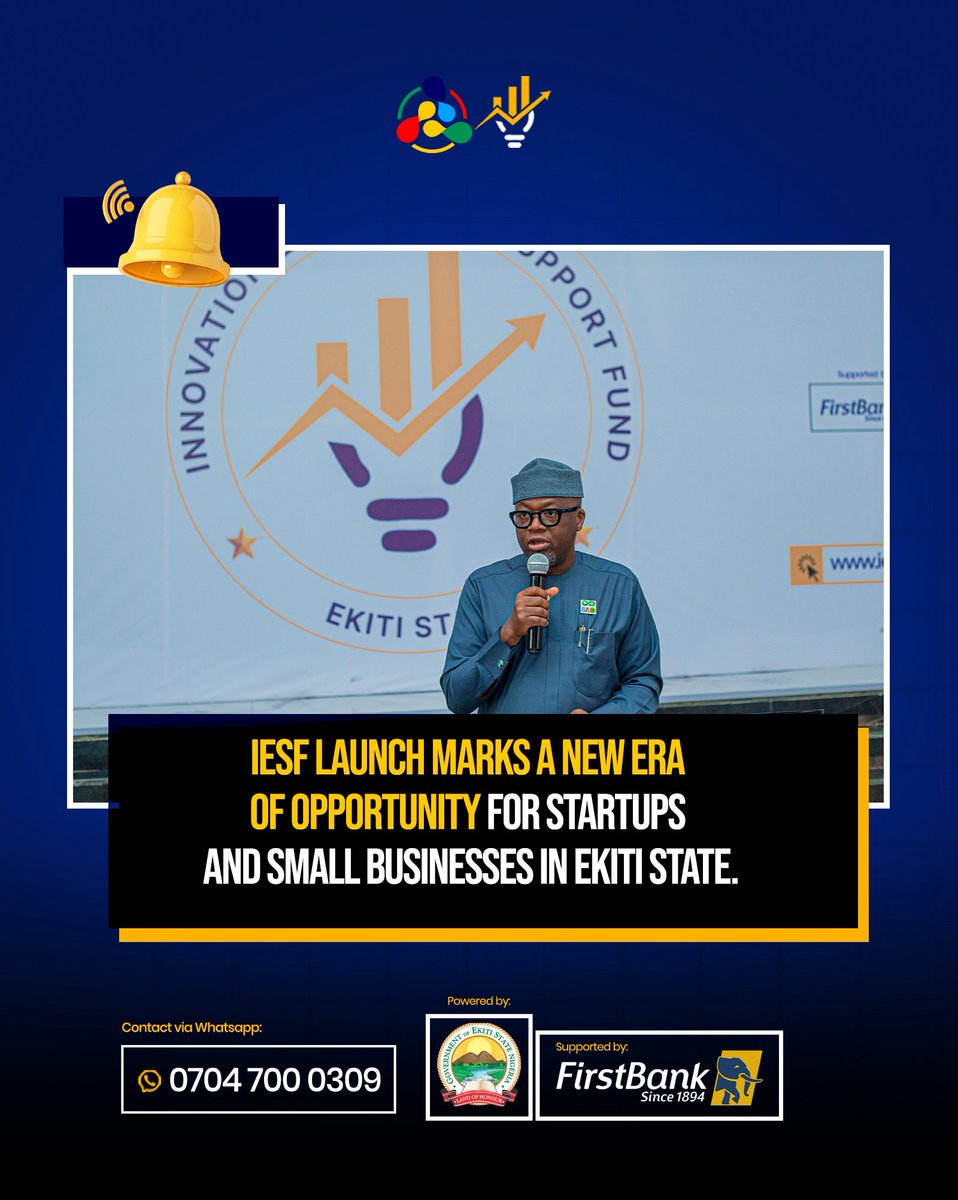 MISDEEkiti's tweet photo. The launch of IESF marks a new era of opportunity.
Gov. @biodunaoyebanji promised to fund innovation, and he’s delivering on that promise.
Ekiti startups, your time is now.
#IESF #EkitiRising #BAOAdministration https://t.co/KVFBHQ4PHW