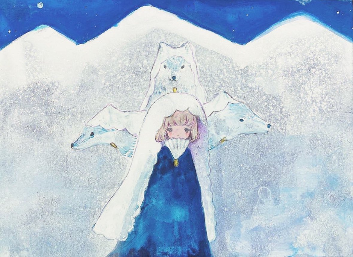 mamegoma1444's tweet image. #戦争に反対する絵描きの会
#artwork 

闇に輝く雪山
1人のシスター、三つの峰、三つ子の狼
(岩絵具、和紙、F4)

🫧全ての武力行使に反対します
🫧AI使用、無断使用等禁止