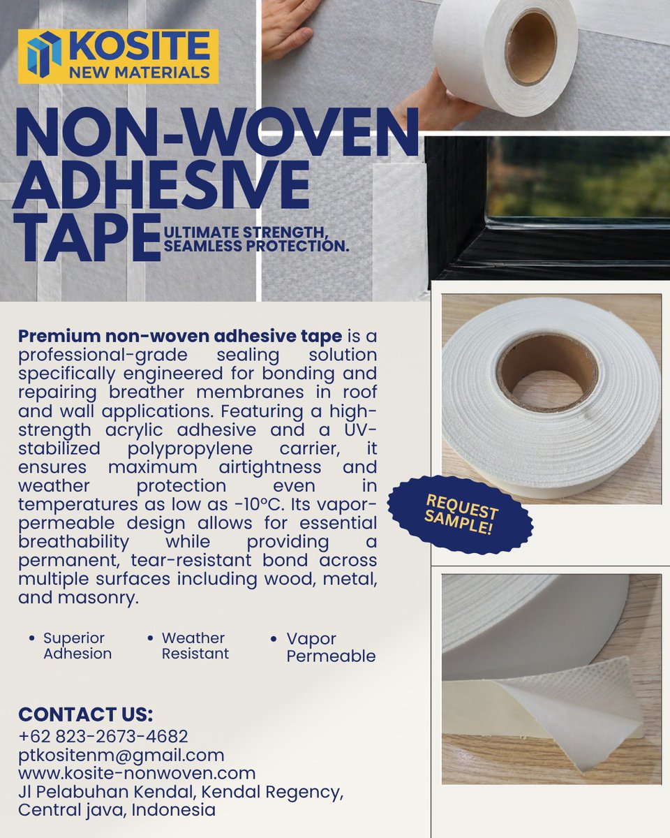 BAOLINWAN129154's tweet image. Maximize energy efficiency and moisture control with KOSITE Non-Woven Adhesive Tape.
#ConstructionMaterials #Airtightness #Waterproofing #RoofingContractor  #ArchitectureUK #USAConstruction
#AdhesiveTape #NonWovenTape #BreatherMembrane #VaporBarrier #WeatherProofing #Kosite