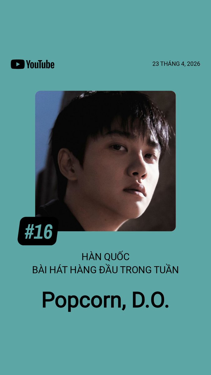 Kenkay98's tweet image. #DOHKYUNGSOO " Popcorn " rises to a new peak of #16 (+6) on this week’s YouTube Music Korea chart with 1,402,812 streams

#도경수 #DO (D.O.) #엑소디오 #POPCORN #KYUNGSOO @DOHKYUNGSOO_X